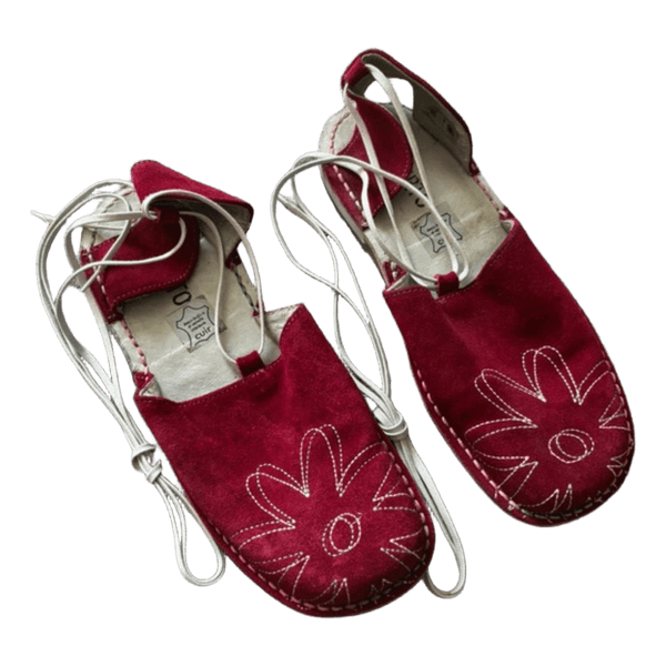 Red leather lace-up sandals