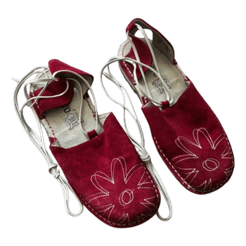 Red leather lace-up sandals