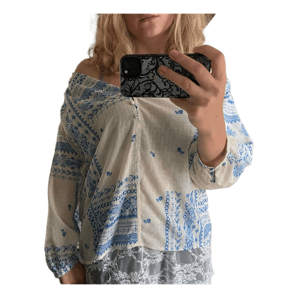 Mønstret bluse med blonder