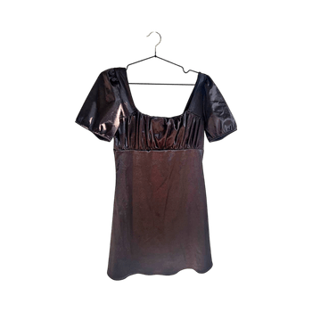 Tummanruskea satiinimekko puffy hihoilla