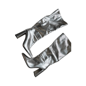 Silver metallic knee boots