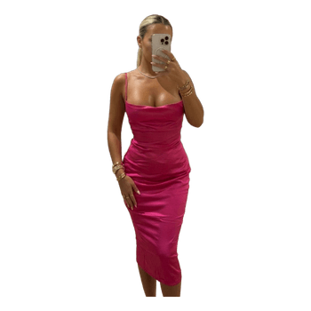 Neon pink silky midi dress