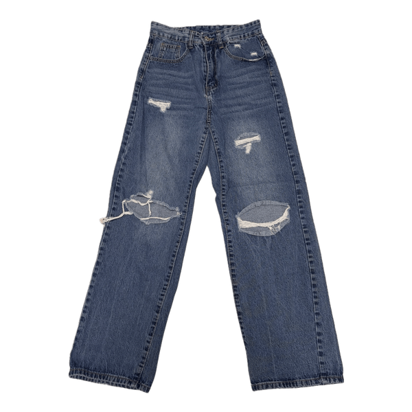 Distressed blue wide jeans