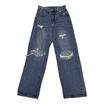 Distressed blue wide jeans