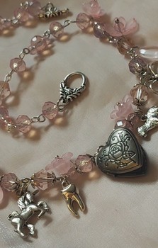 Pink glass beads charm necklace
