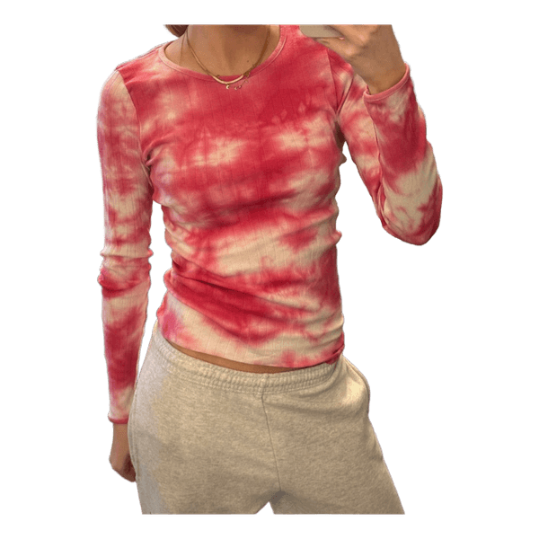 Pink langærmet tie-dye top