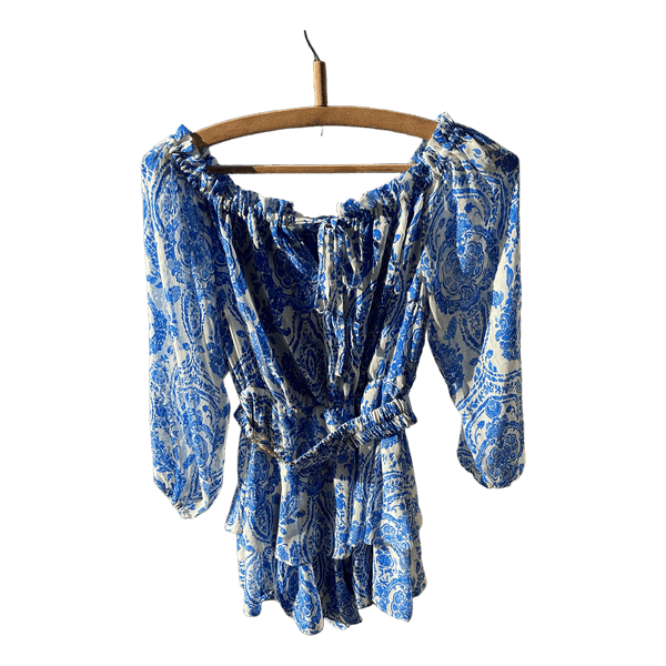 Blue and white patterned dress