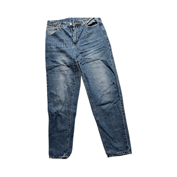 Blue high-waisted straight jeans, tall