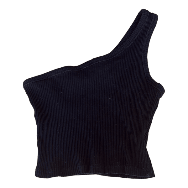 Sort ribstrikket asymmetrisk top