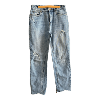 Blue distressed denim jeans