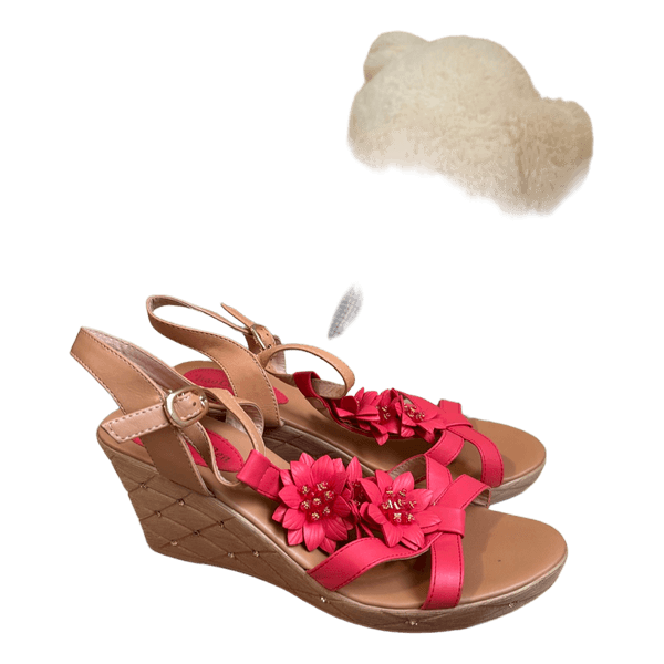Pink floral wedge sandals