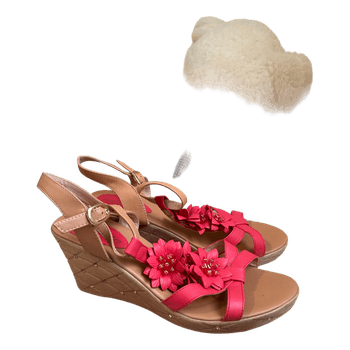 Pink floral wedge sandals