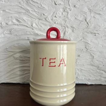 Ceramic Beige Tea Storage Jug with Red Lid 