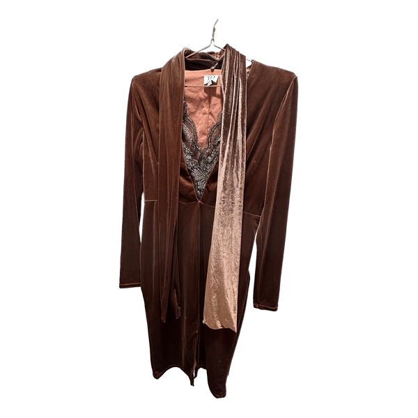 Brown velvet midi dress