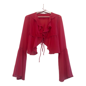 Pink ruffled tie-front top