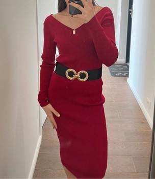 Red knit midi dress