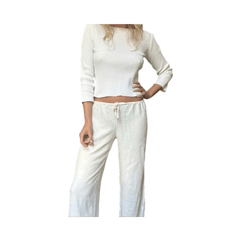 Valkoiset leveälahkeiset housut