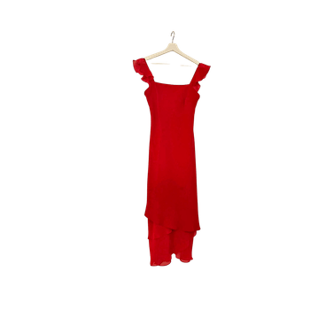 Red ruffled midi dress