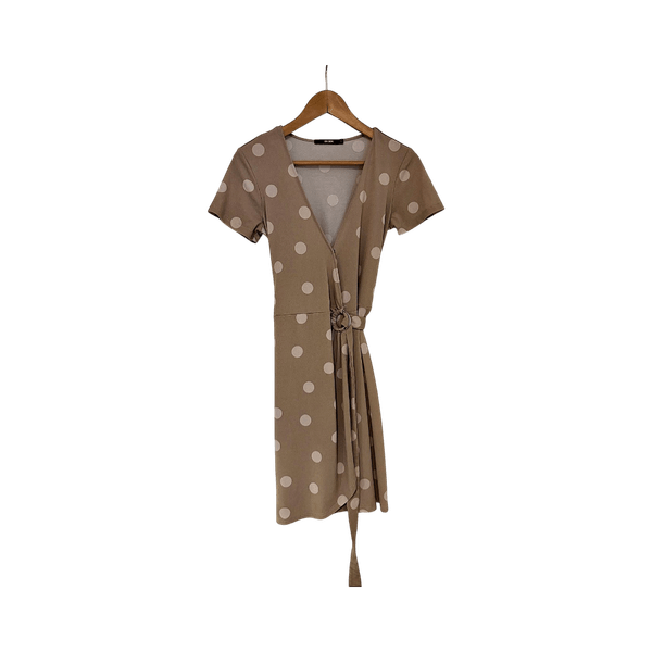 Beige polka dot wrap dress