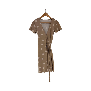 Beige polka dot wrap dress