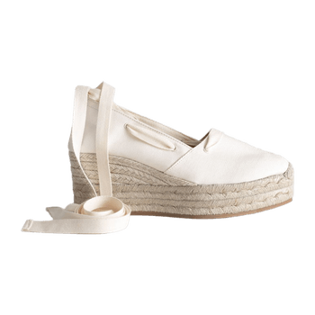 White lace up espadrille wedges