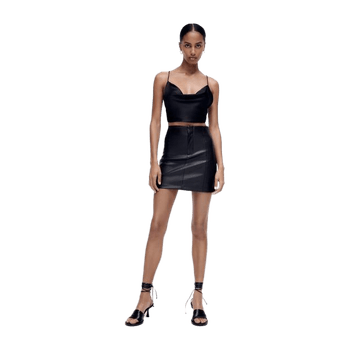 Black Satin Crop Top