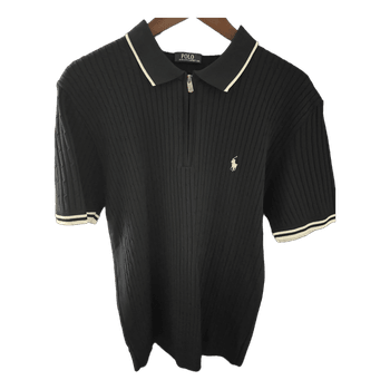 Black ribbed zip polo