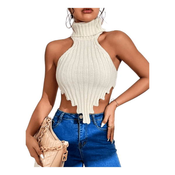Valge kootud crop-top