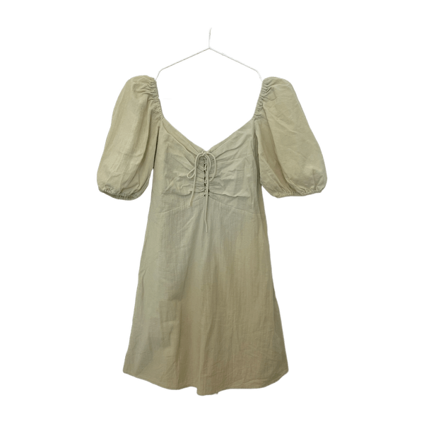 Puff-sleeved lacing-detail dress - Light green - Ladies | H&M