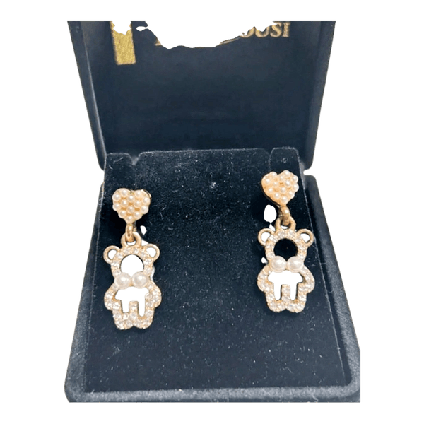 Gold bear pearl earrings