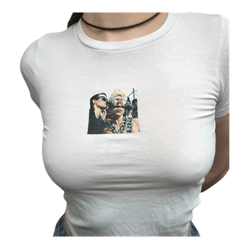 White baby tee with miss Lady Gaga