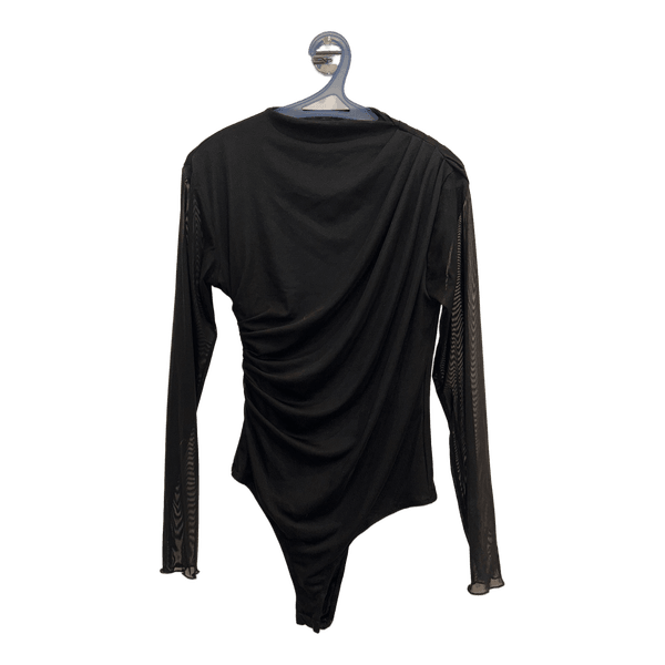 Black ruched mesh bodysuit