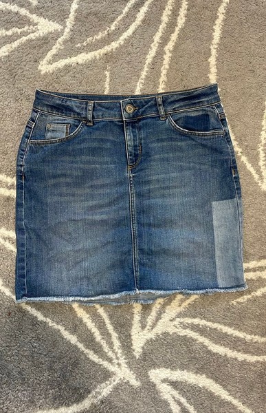 Blue denim mini skirt
