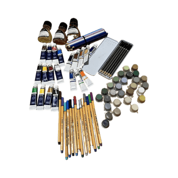 Art supplies set with paints