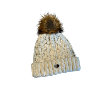 Valkoinen pipo karvatupsulla