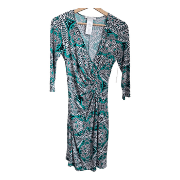 Laundry by Design Wrap Dress Green Black White Patterned Size 2 NWT XS/S EU34-36