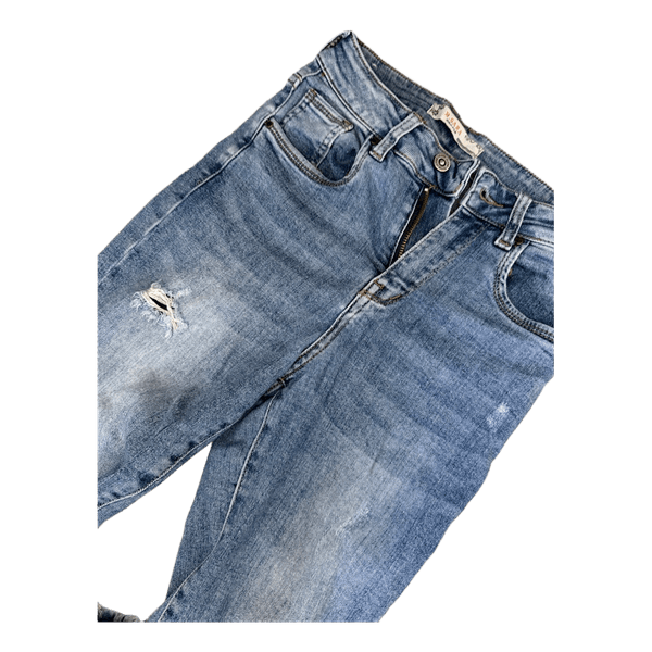 Blue distressed denim jeans