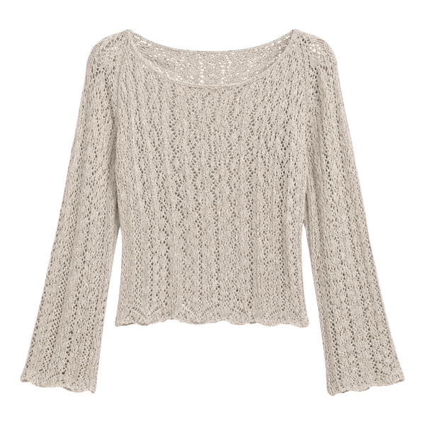 Beige hålstickad tröja