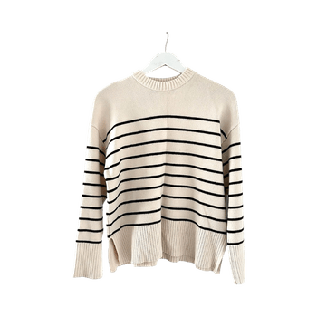 Beige raidallinen neulepaita