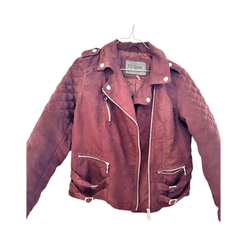 Burgundy faux leather biker jacket
