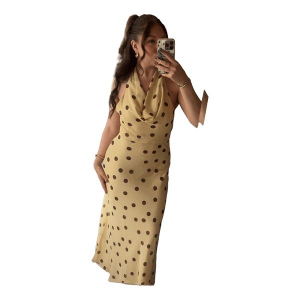 Keltainen pilkullinen maximekko