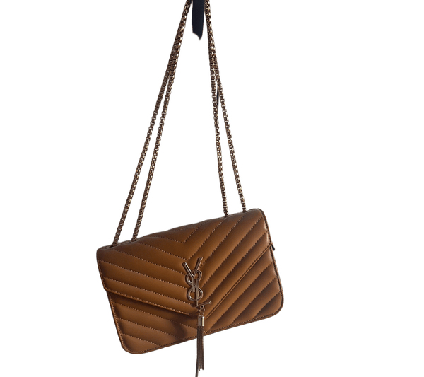 Brun quiltet skuldertaske