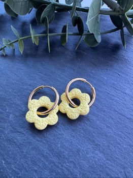 Handmade Yellow flower hoop earrings