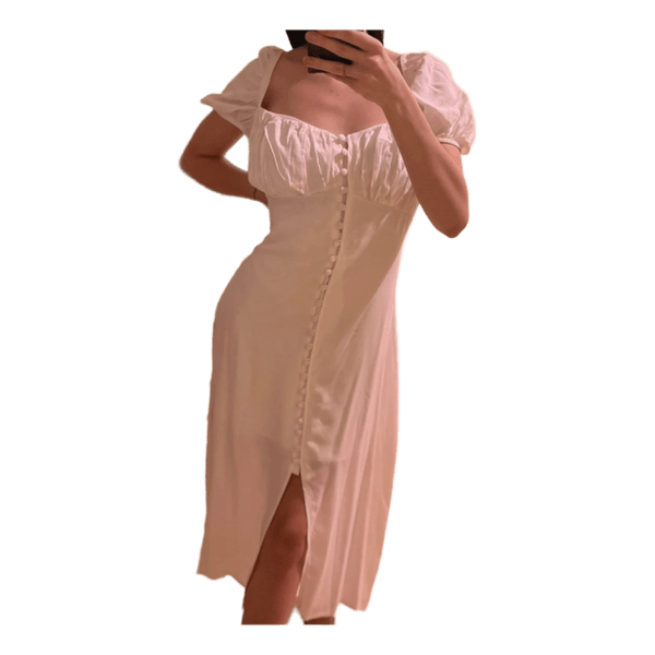 White midi button dress