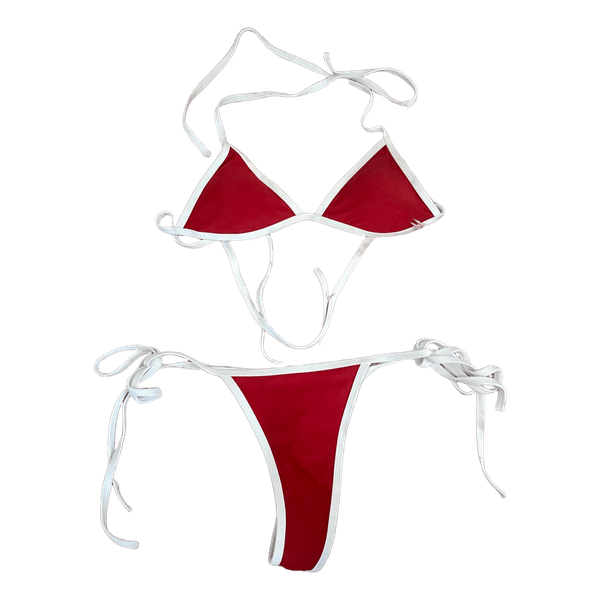 Red and white bikini