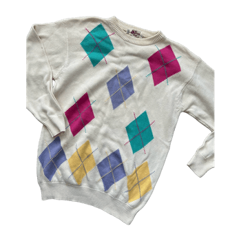 White  multicolor knitted sweater M