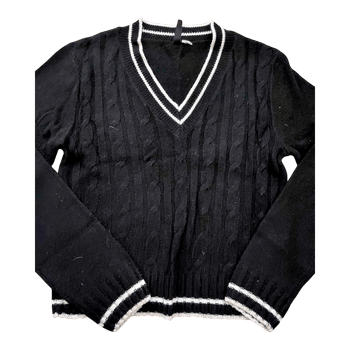 Black V-neck knit sweater