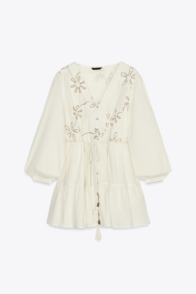 Embroidered floral mini dress