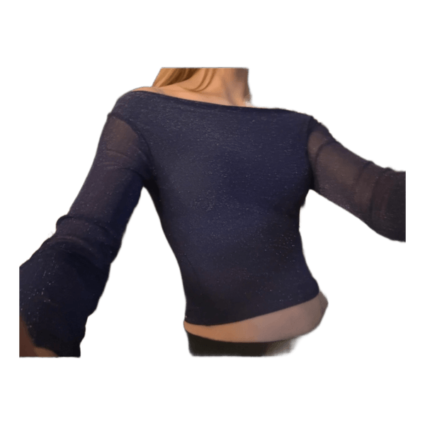 Blue mesh long-sleeved top