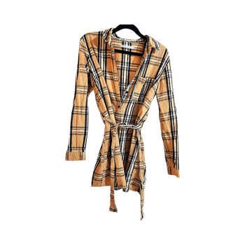 Beige plaid shirt dress